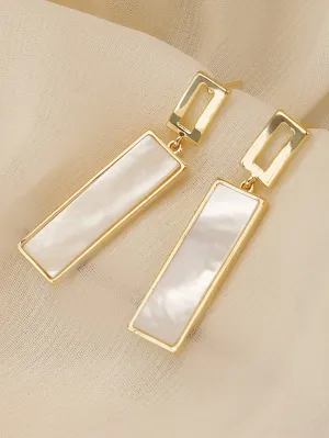 1pair Elegant & Simple Vintage Style Long Rectangle Shaped Mother Of Faux Pearl Earrings