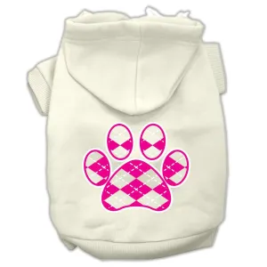 Argyle Paw Pink Screen Print Pet Hoodies Cream Size XL (16)