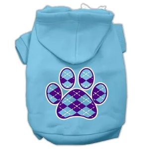 Argyle Paw Purple Screen Print Pet Hoodies Baby Blue Size Lg (14)