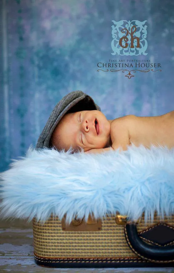 Baby Blue Mongolian Faux Fur Photography Prop Rug Newborn Baby