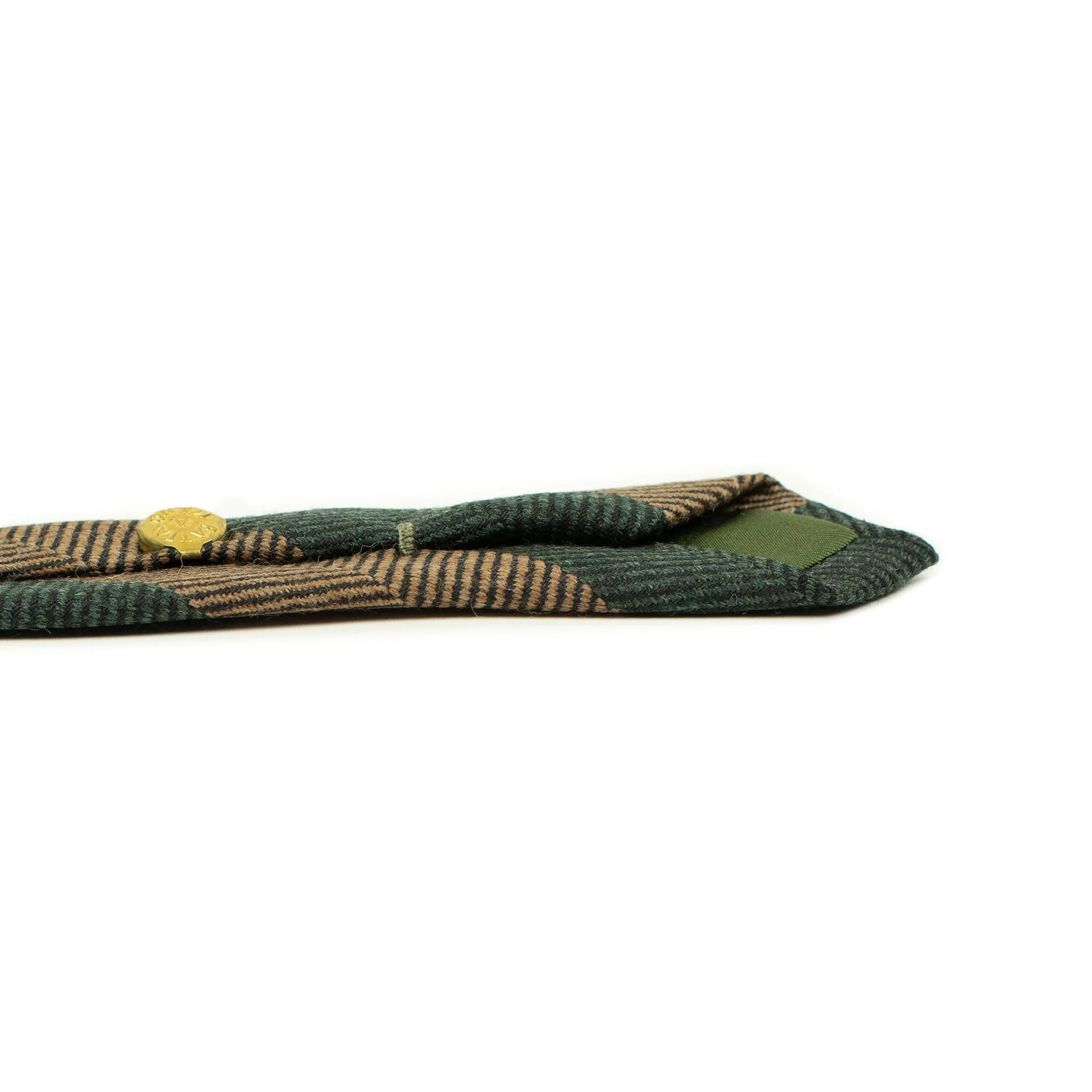 Block stripe tie, green and bronze herringbone wool