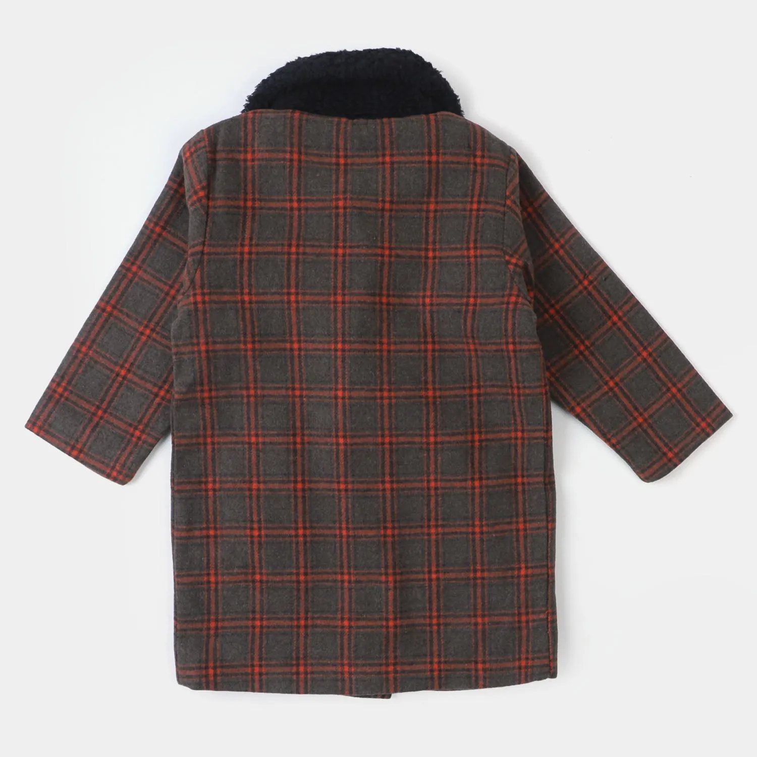 Boys Woolen Trench Coat Checked