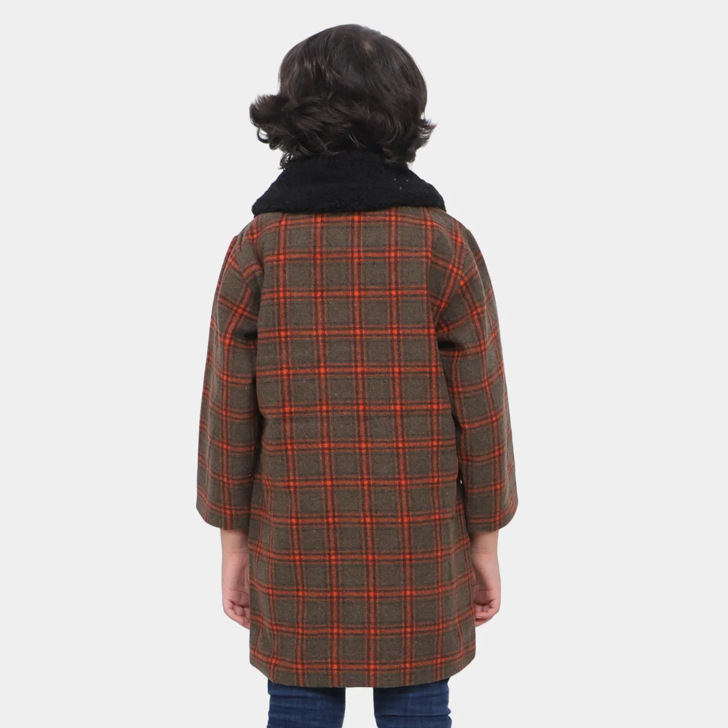 Boys Woolen Trench Coat Checked