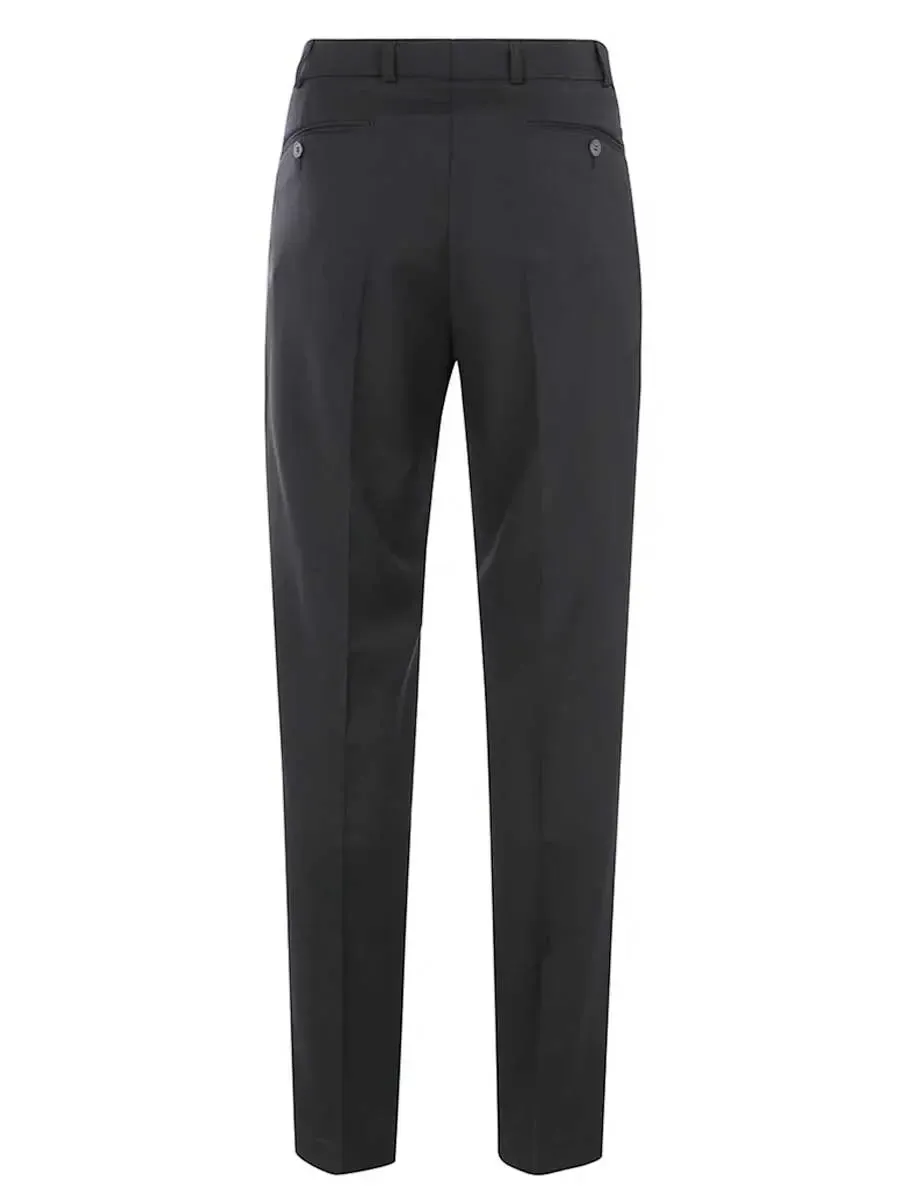 BRUHL Steward Plain Front Trousers - Classic Wool Mix Formal - Charcoal