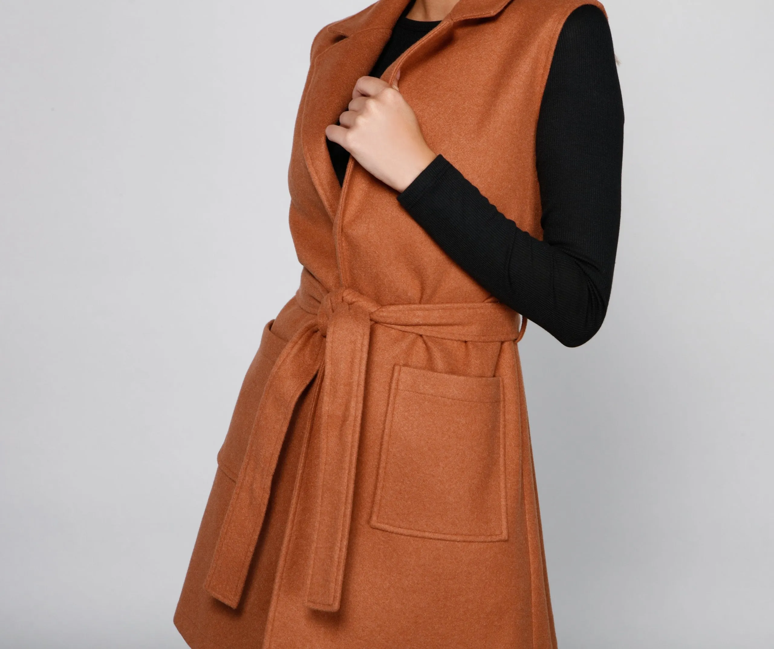 City Girl Faux Wool Trench Vest