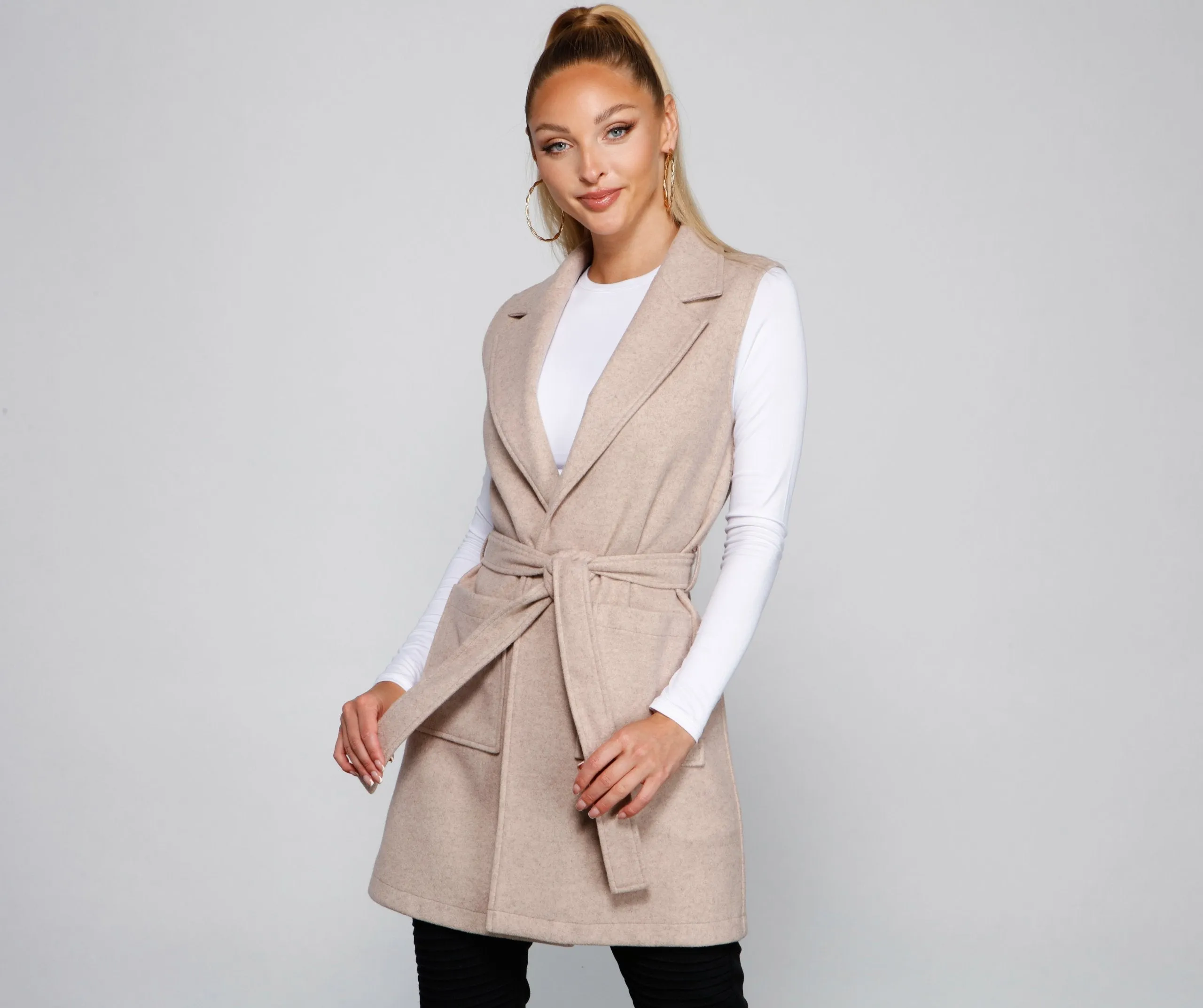 City Girl Faux Wool Trench Vest