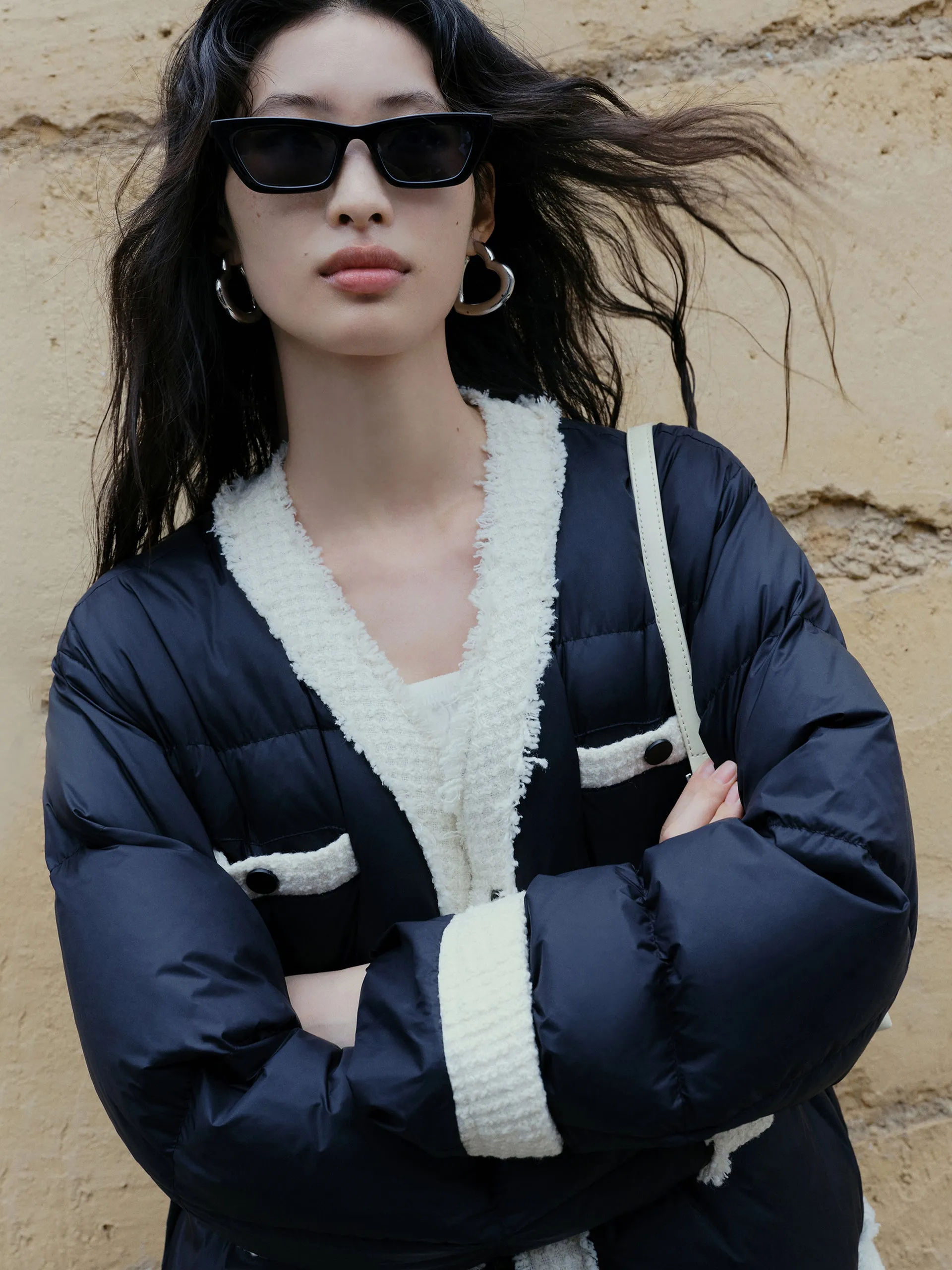 Contrast Quilted Cropped Down Jacket