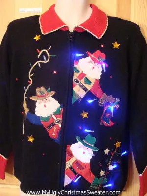 Cowboy Western Santa Tacky Light Up Christmas Sweater