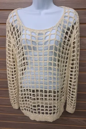 Cream sweater see thru crocheted