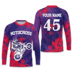 Custom Name Number Red Purple Motocross Dirt Bike Jersey for Mens Long Sleeve Moto Shirts