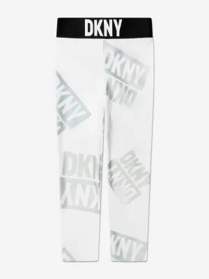 DKNY Girls Logo Print Leggings in White