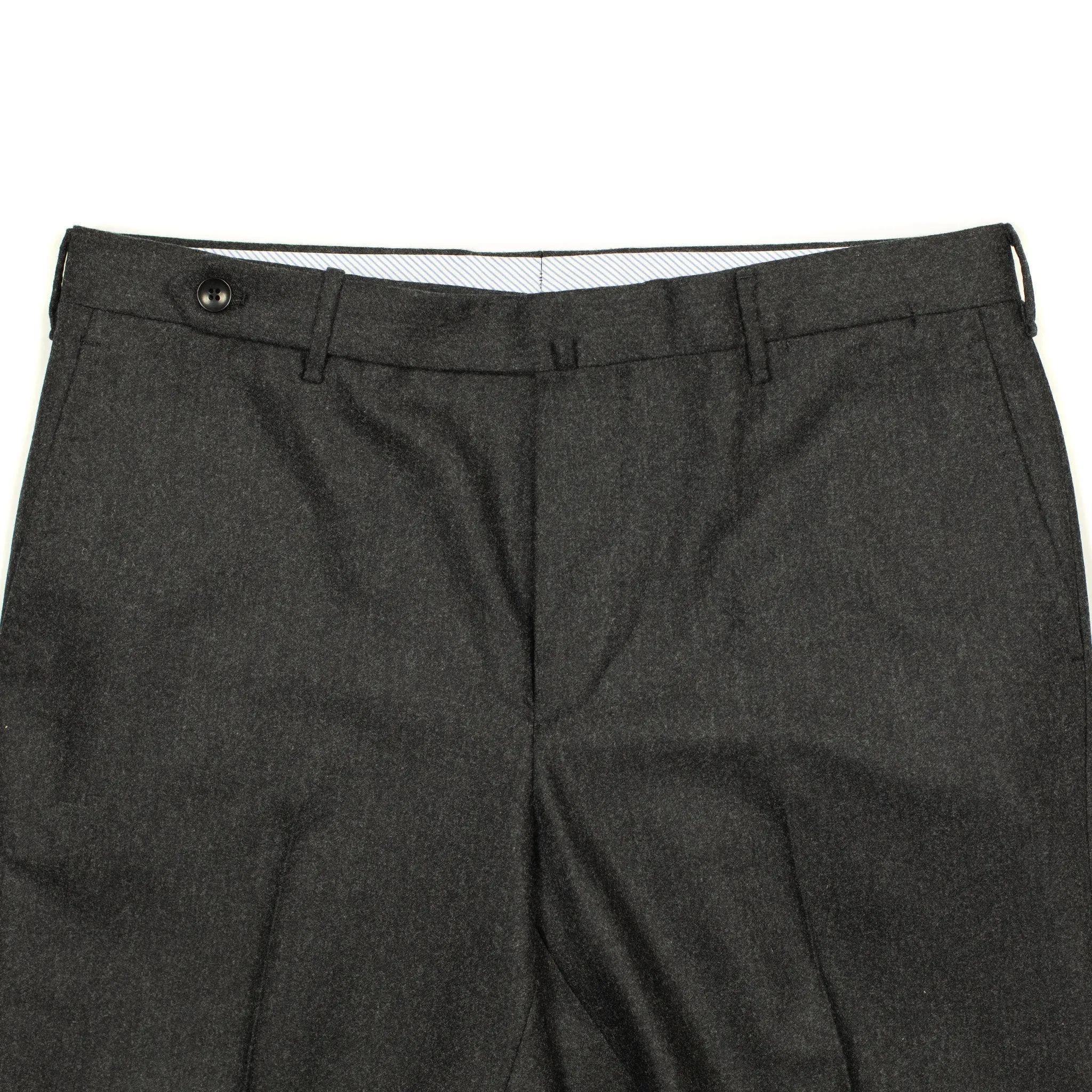 Flat-front trousers in charcoal wool flannel (restock)