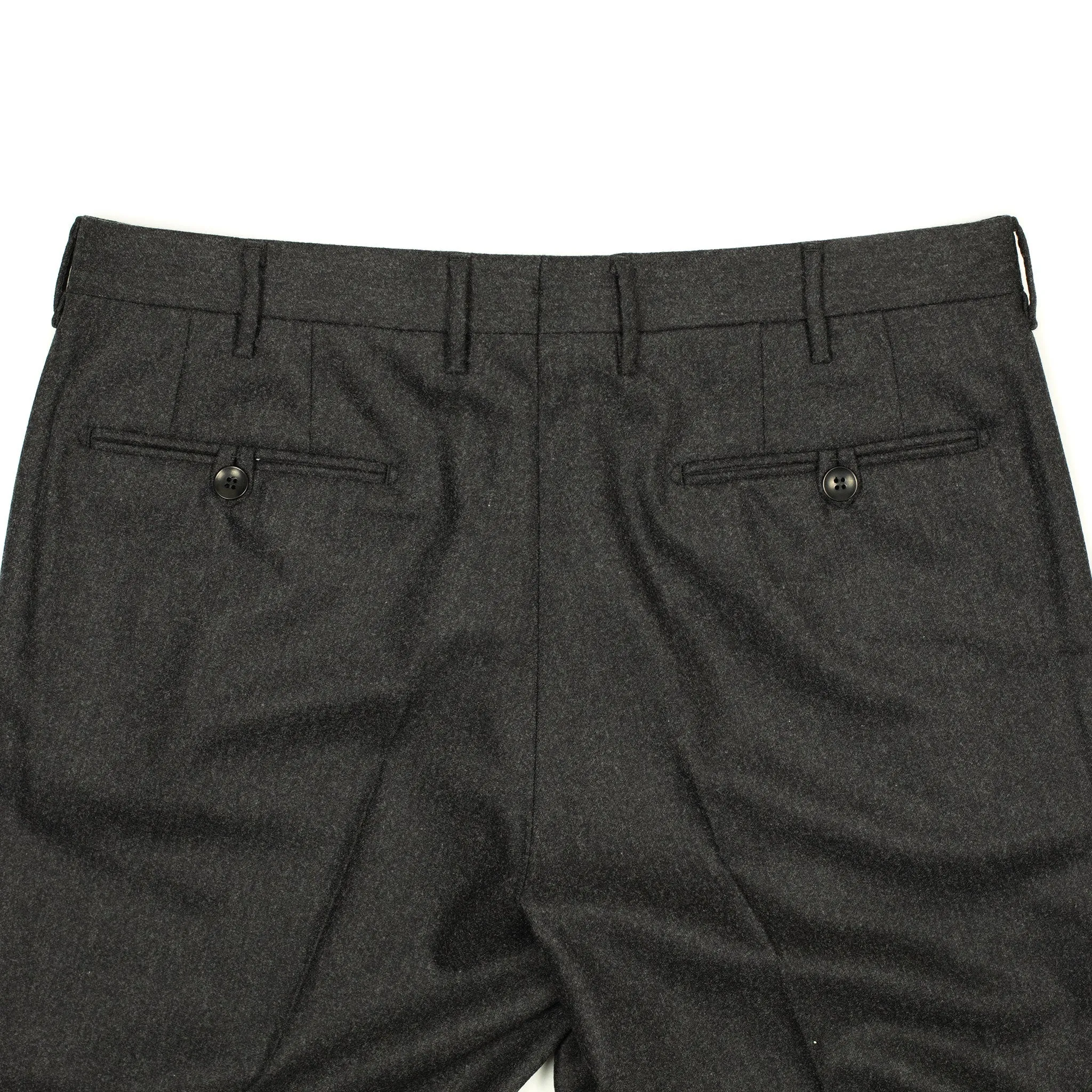 Flat-front trousers in charcoal wool flannel (restock)