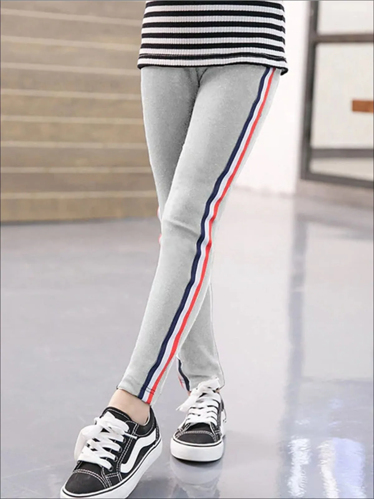 Girls Fall Casual Striped Knit Leggings