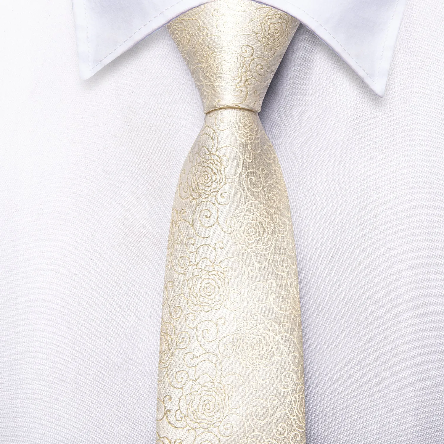 Hi-Tie Beige Floral Rose Children's Kids Boys Tie Pocket Square 6cm