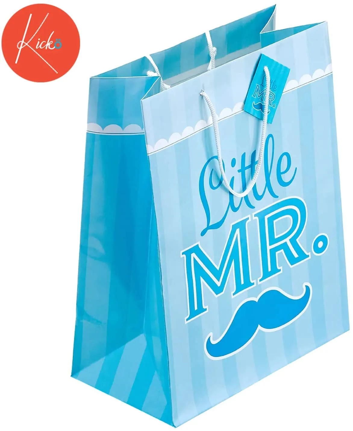 Kicko Large Blue Mustache Gift Bags - 3 Pack - 13 Inches - for Party Favors, New Moms