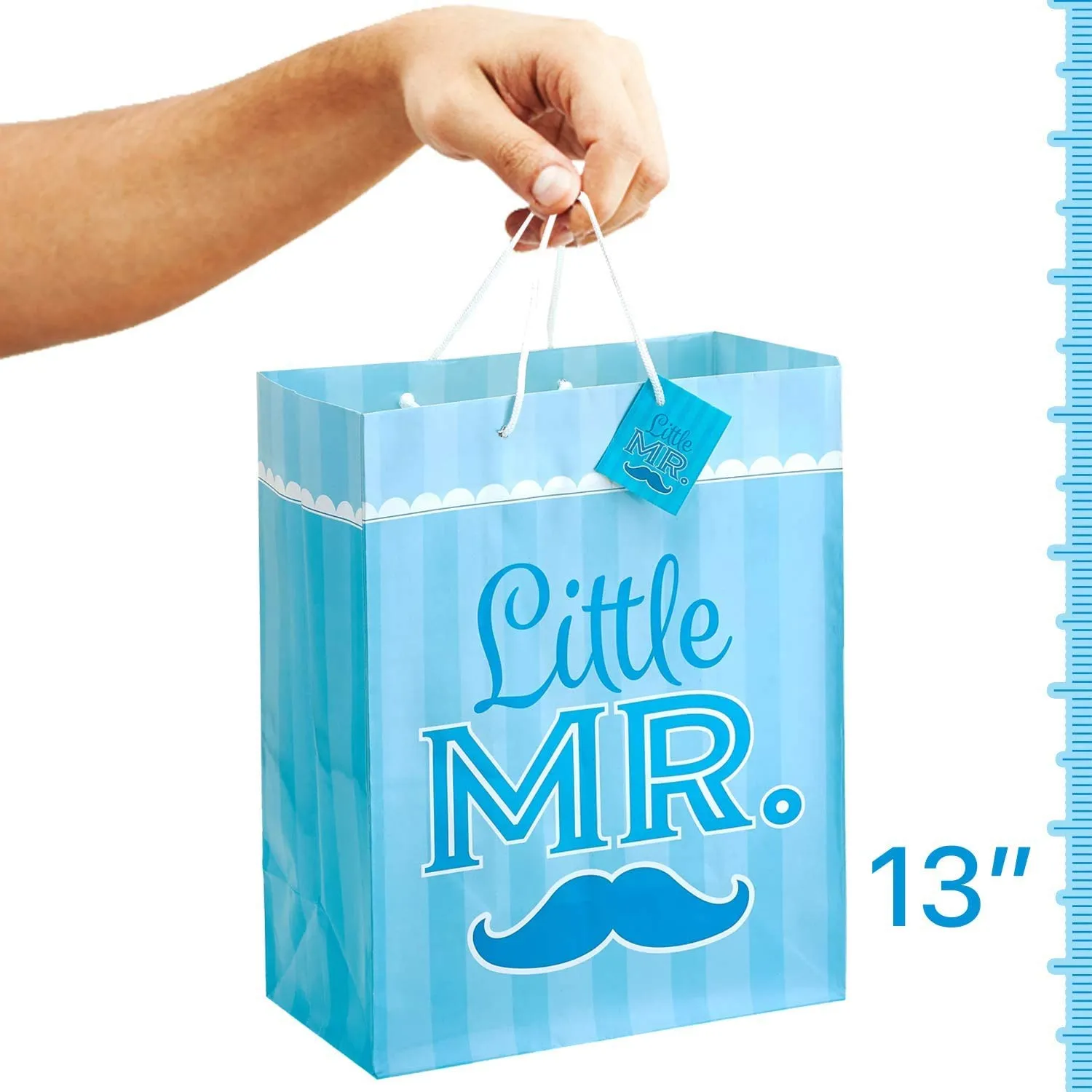 Kicko Large Blue Mustache Gift Bags - 3 Pack - 13 Inches - for Party Favors, New Moms