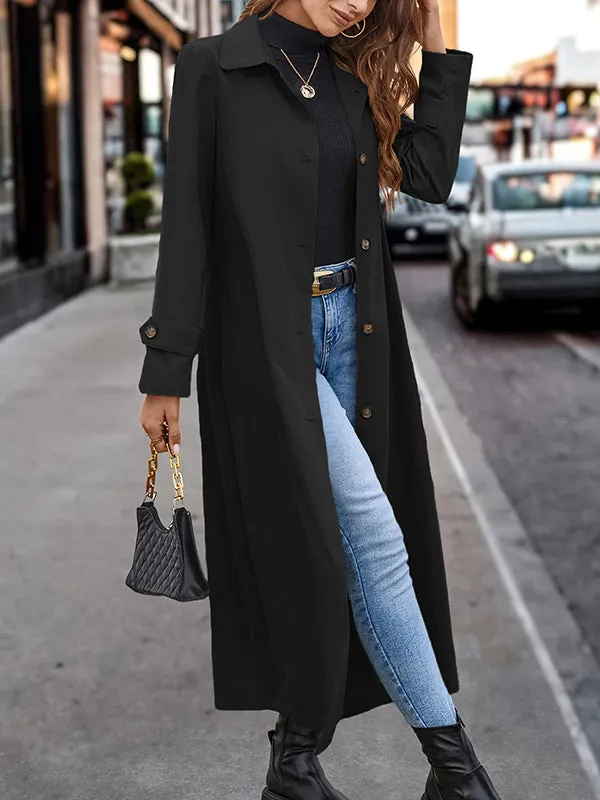 Long Sleeves Loose Buttoned Split-Joint Lapel Outerwear Trench Coats