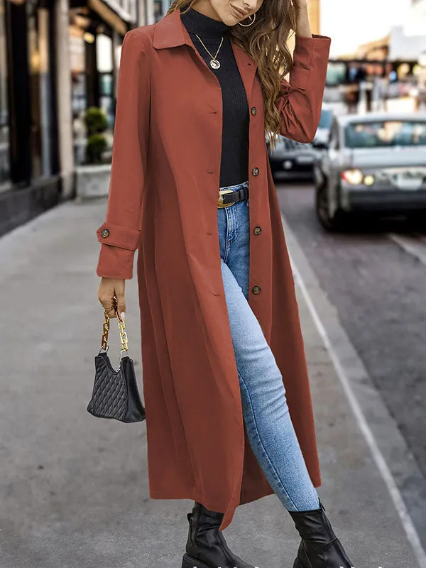 Long Sleeves Loose Buttoned Split-Joint Lapel Outerwear Trench Coats