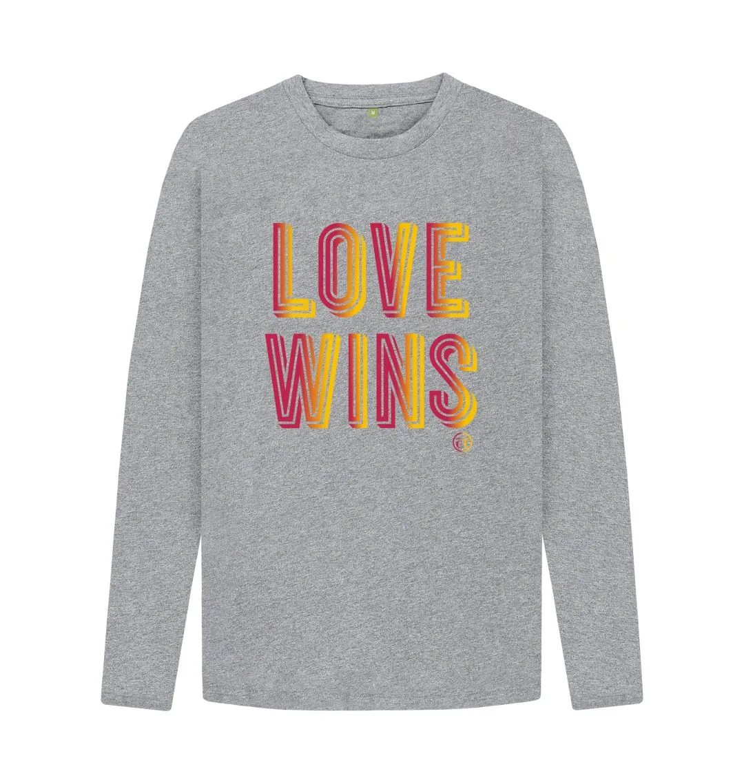 Love Wins Disco long sleeve tee. Black, white, grey, denim blue. 100% organic cotton. Free UK post