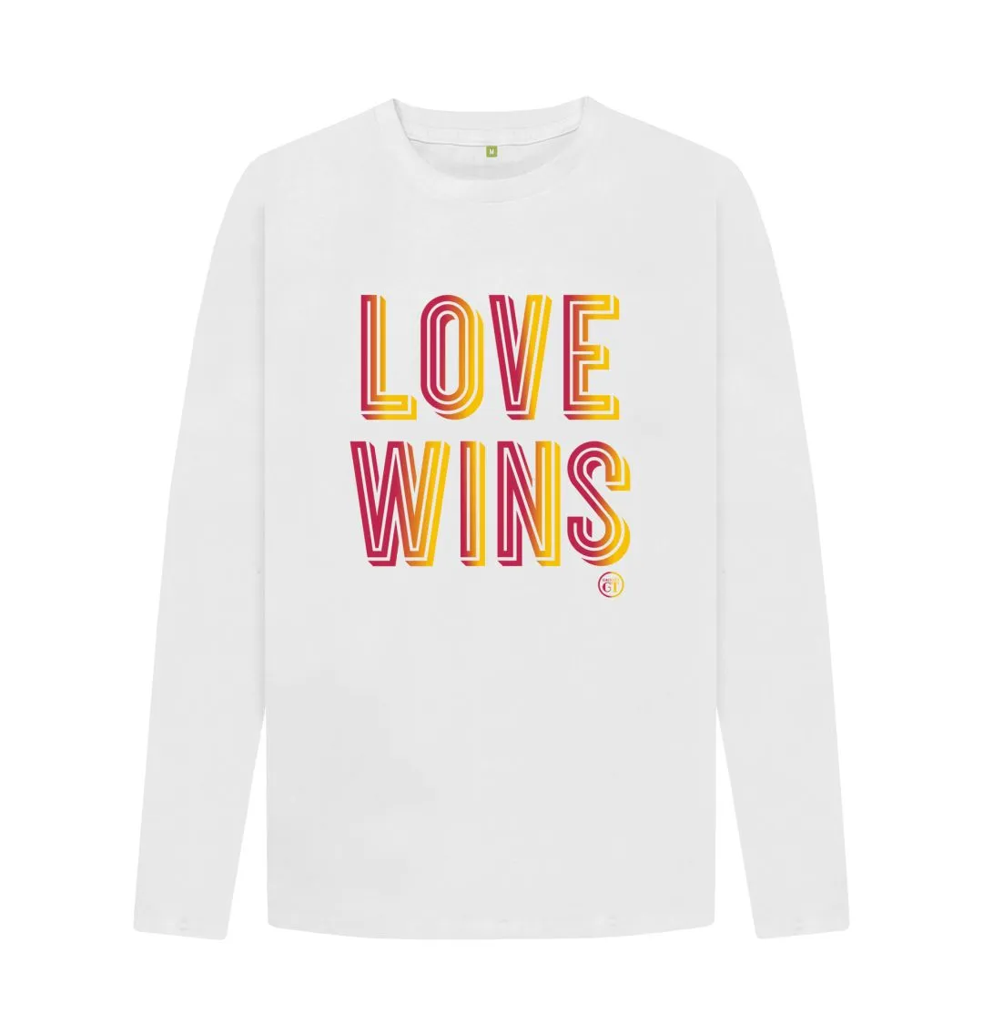 Love Wins Disco long sleeve tee. Black, white, grey, denim blue. 100% organic cotton. Free UK post