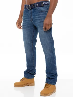 Mens Denim Straight Fit Jeans Mid Stonewash | Enzo Designer Menswear