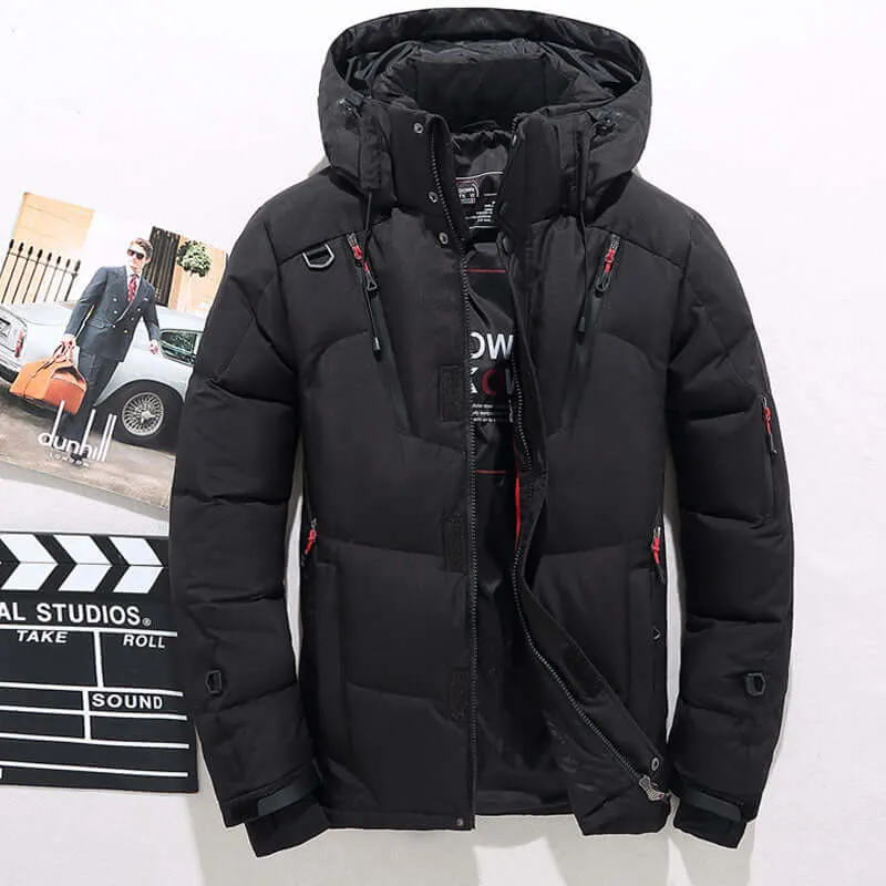 Men's White Duck Down Jacket Warm Hooded Thick Puffer Jacket Coat Male