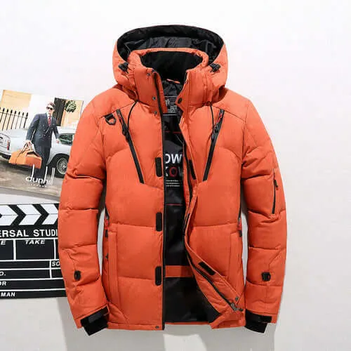 Men's White Duck Down Jacket Warm Hooded Thick Puffer Jacket Coat Male