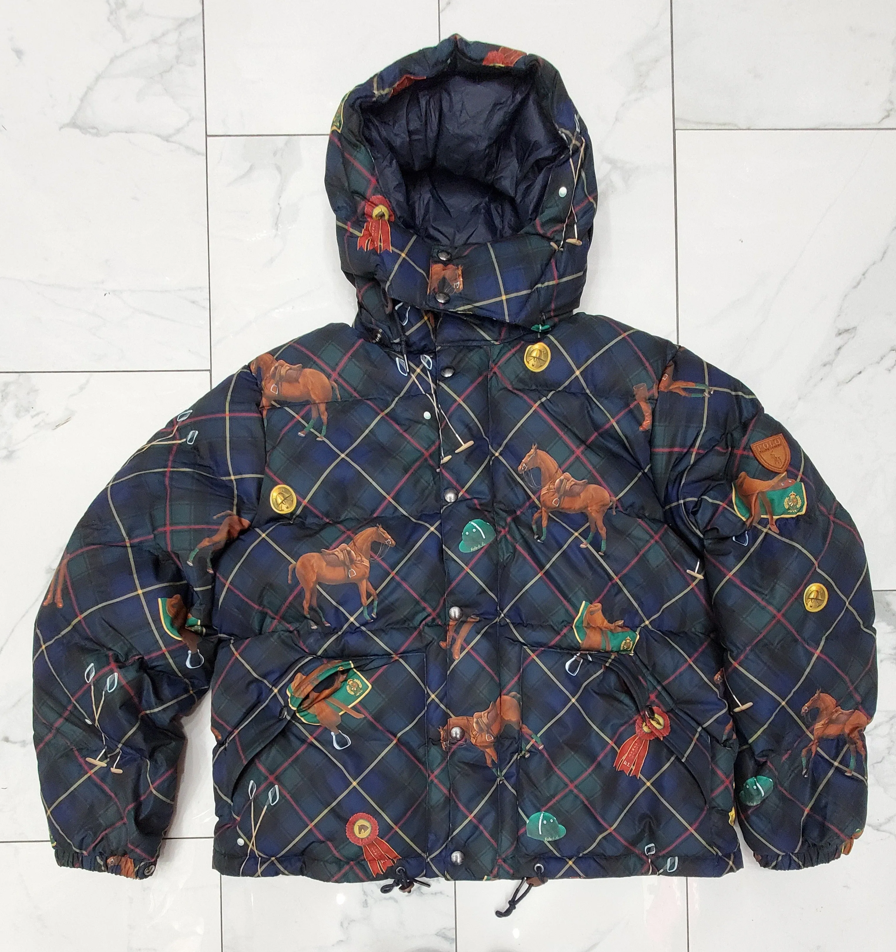 Nwt Polo Ralph Lauren Plaid Allover Horse Down Jacket