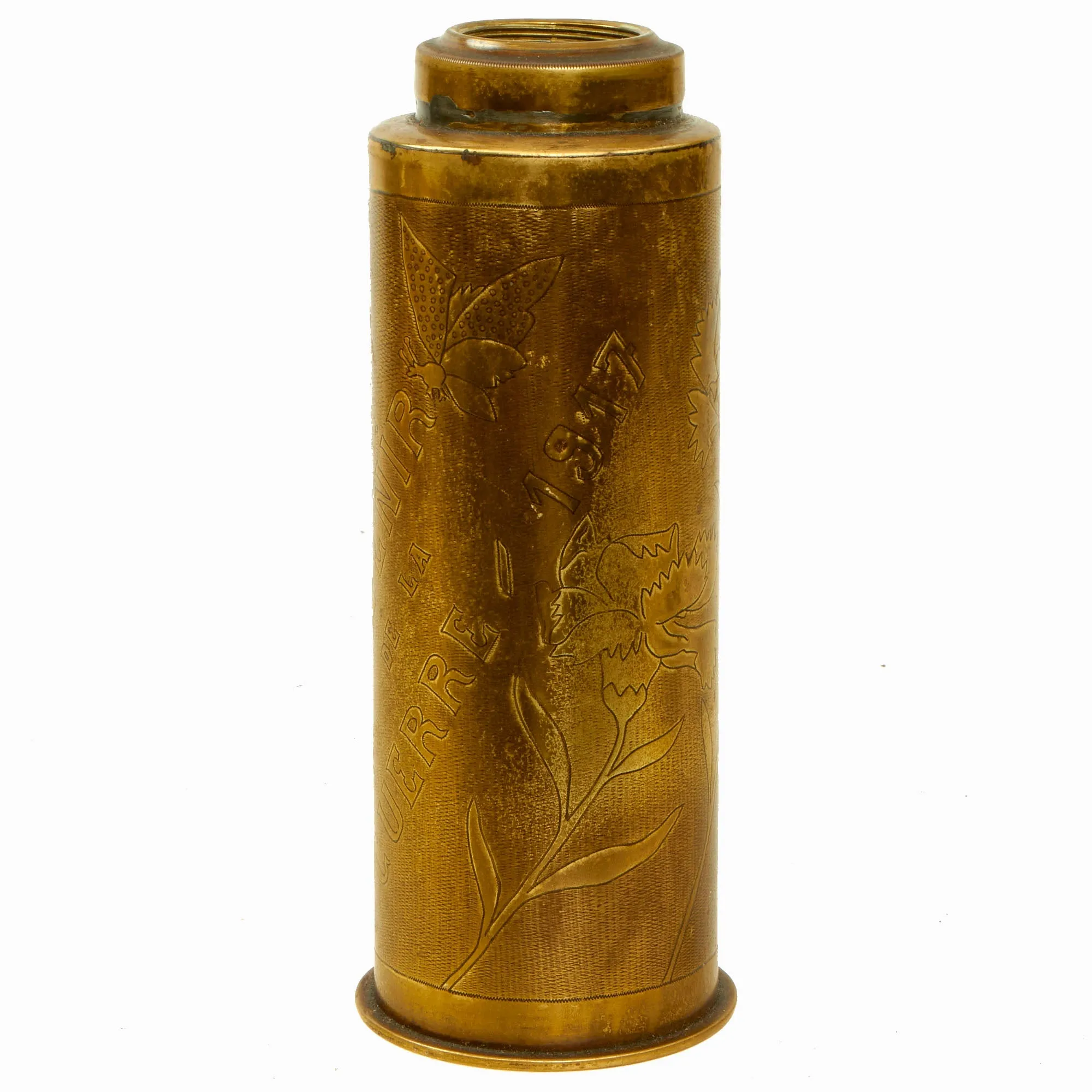 Original France WWI French “Souvenir de la Guerre - 1917” Austrian Berndorf Produced 75mm Shell Casing Oil Lamp