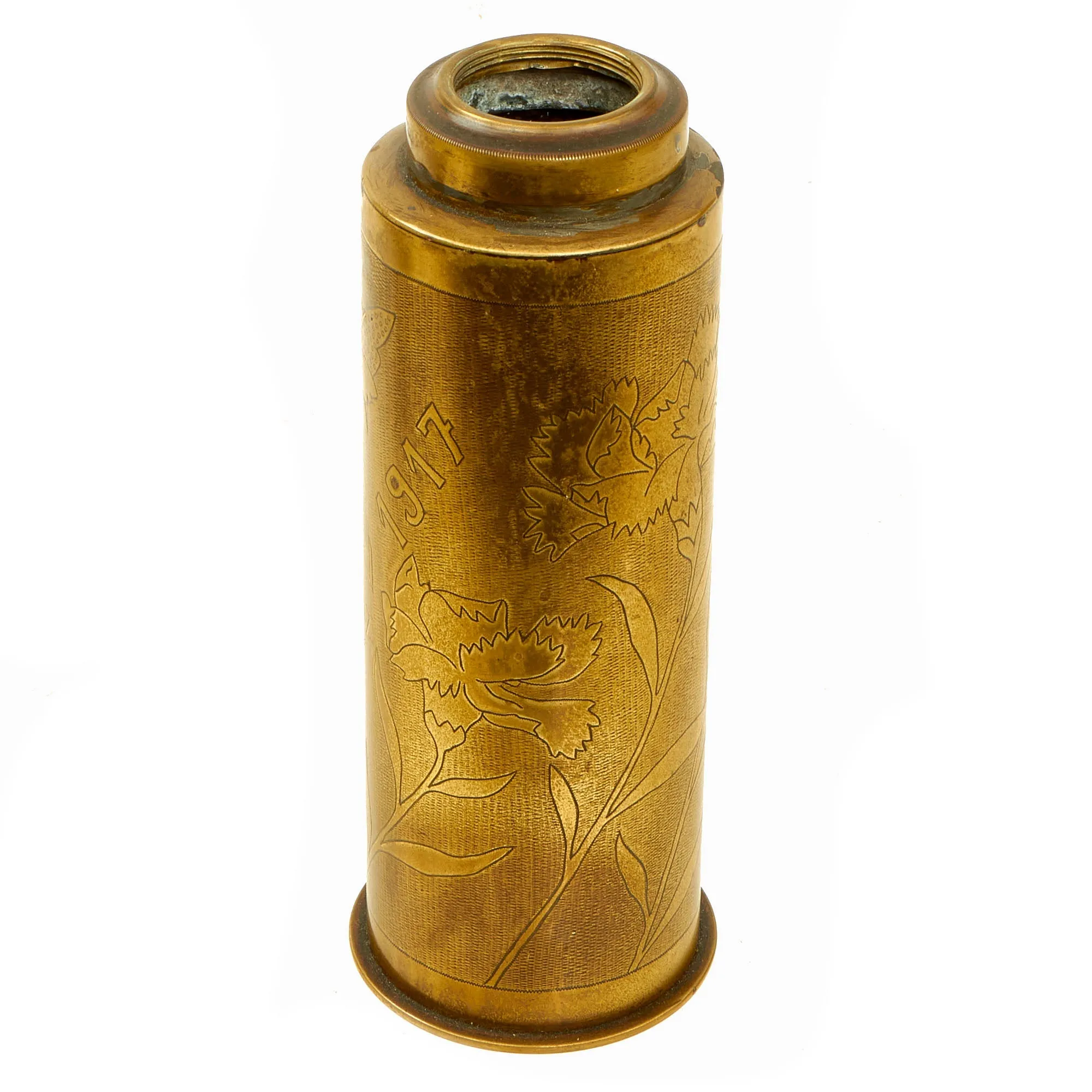 Original France WWI French “Souvenir de la Guerre - 1917” Austrian Berndorf Produced 75mm Shell Casing Oil Lamp