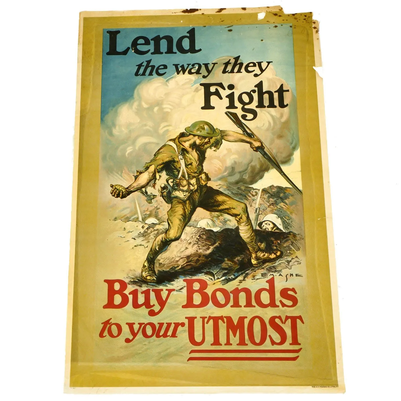 Original U.S. WWI 1918 Lend the Way They Fight Buy Bonds to your Utmost Poster