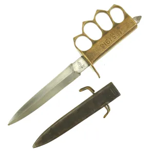 Original U.S. WWI Model 1918 Mark I Trench Knife by AU LION & Steel Scabbard with Added Belt Clip