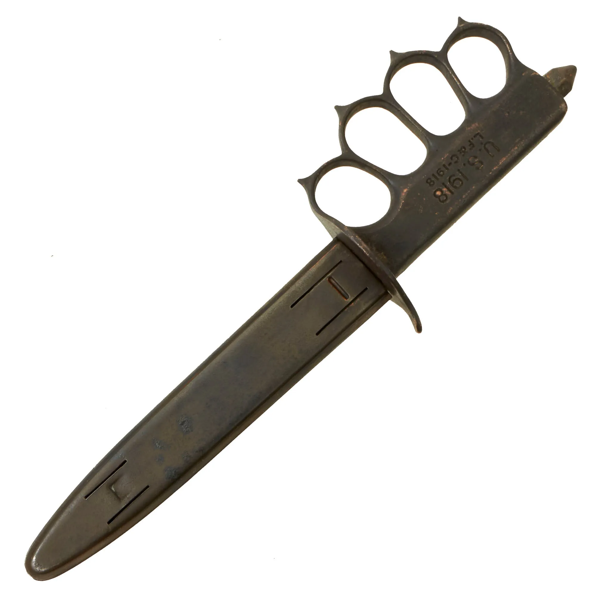 Original U.S. WWI Model 1918 Mark I Trench Knife by L. F. & C. with Modified Correct Steel Scabbard