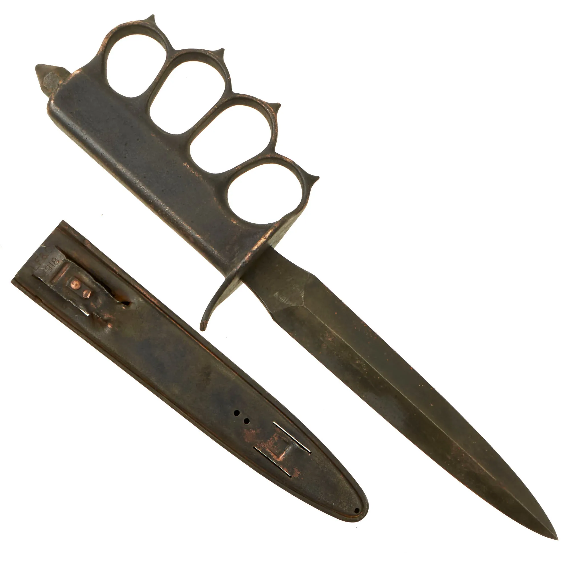 Original U.S. WWI Model 1918 Mark I Trench Knife by L. F. & C. with Modified Correct Steel Scabbard