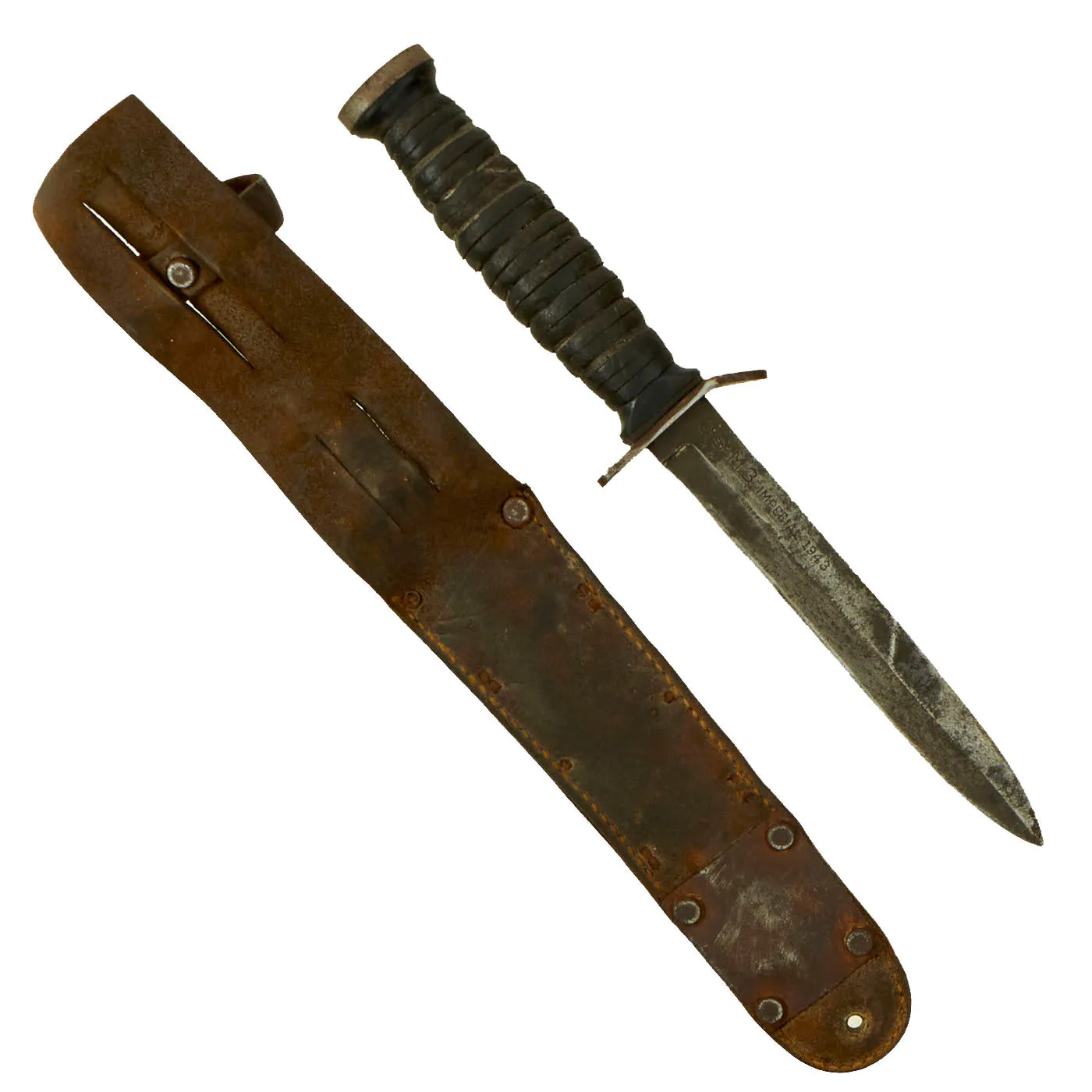 Original U.S. WWII Blade Marked 1943 Dated M3 Fighting Knife by Imperial with 1943 Dated M6 Scabbard by Moose Co.