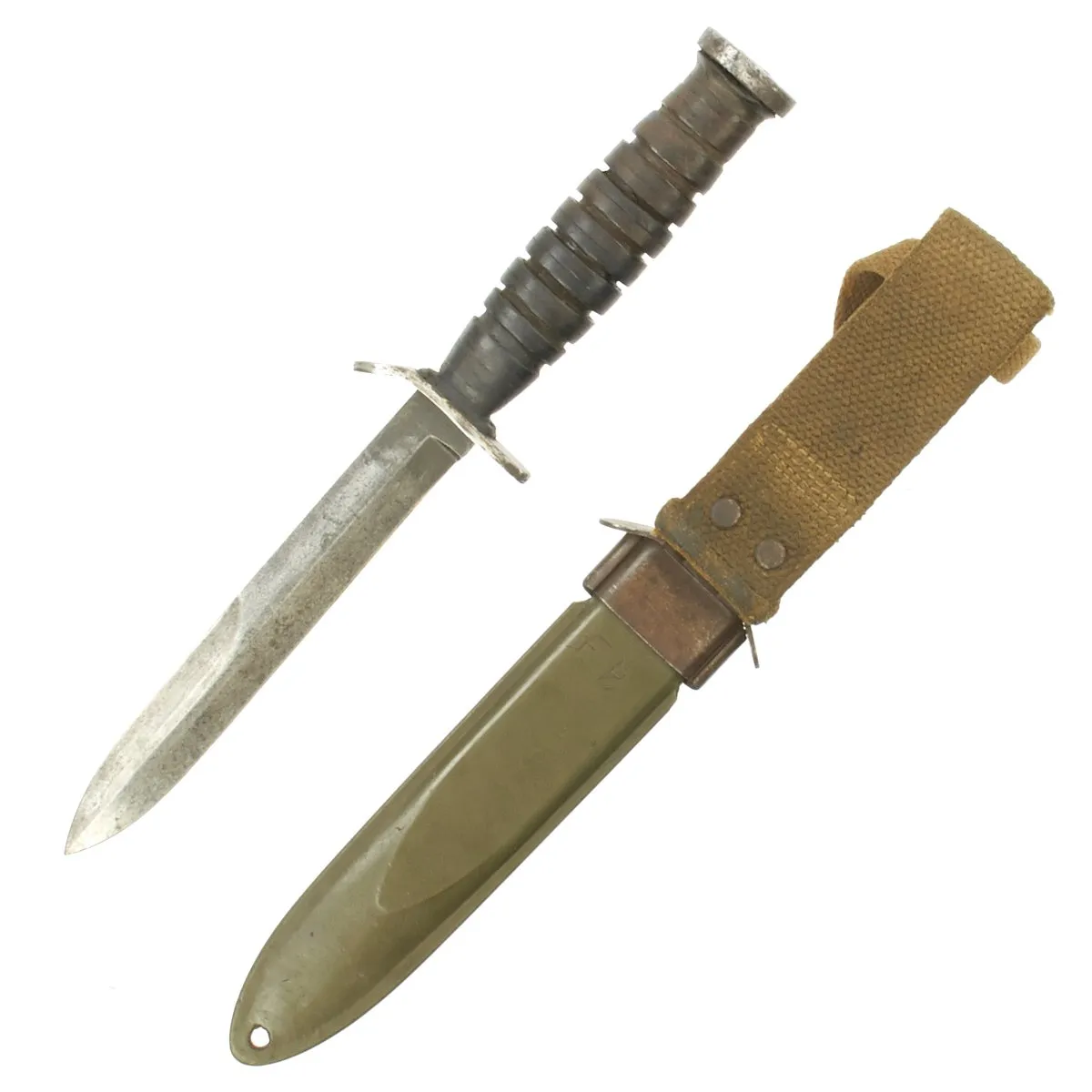 Original U.S. WWII M3 Fighting Knife by Kinfolks, Inc. with M8 Scabbard - Early Blade Marked Version