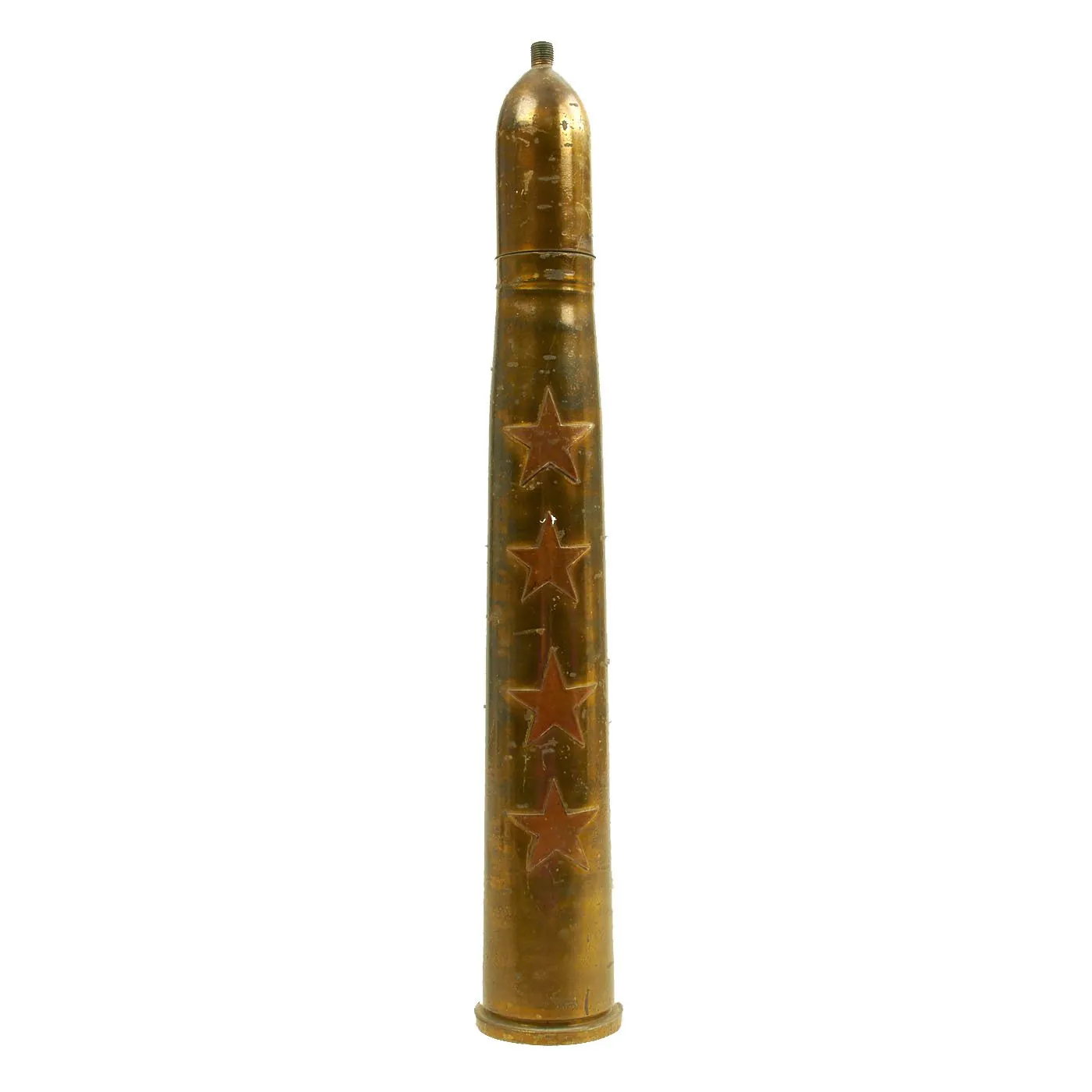 Original U.S. WWII Marine Corps Trench Art Decorated BOFORS 40mm Mk1 Inert Shell - dated 1943 & 1944