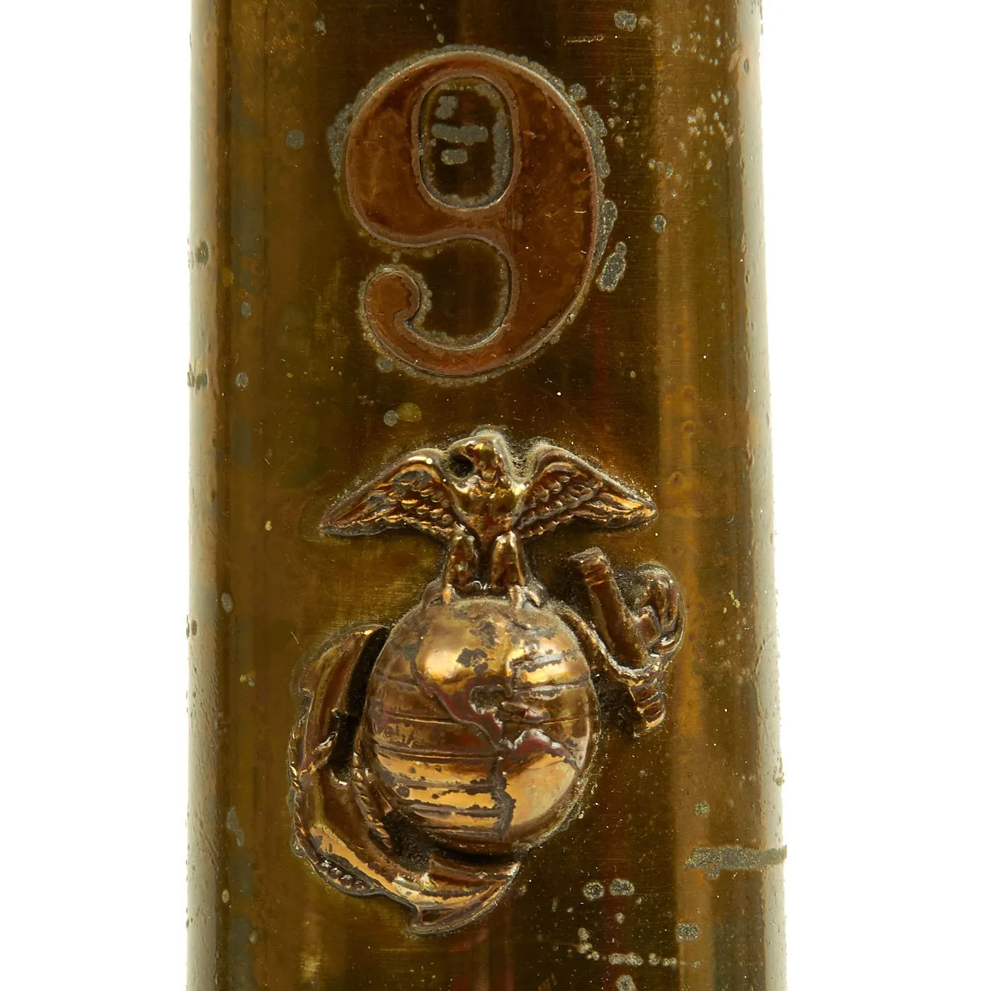 Original U.S. WWII Marine Corps Trench Art Decorated BOFORS 40mm Mk1 Inert Shell - dated 1943 & 1944