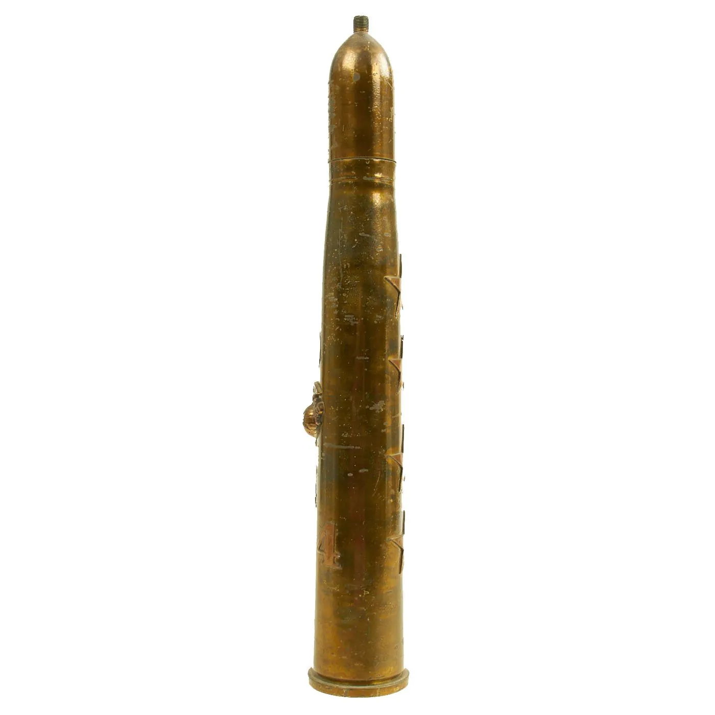 Original U.S. WWII Marine Corps Trench Art Decorated BOFORS 40mm Mk1 Inert Shell - dated 1943 & 1944