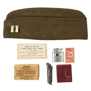 Original U.S. WWII Personal Effect Items Lot Including Captain’s Overseas Cap & Trench Lighter