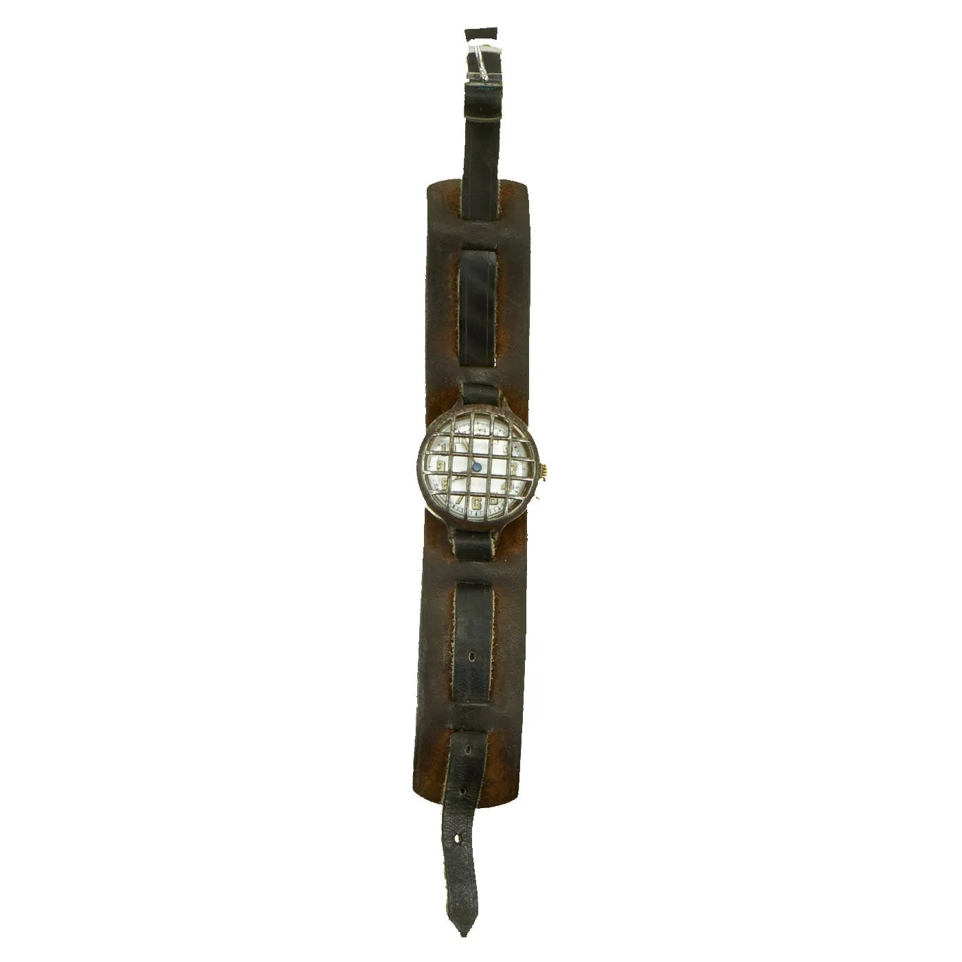 Original WWI Officer's Trench Wrist Watch with Steel Dial Shrapnel Guard circa 1915 - Fully Functional