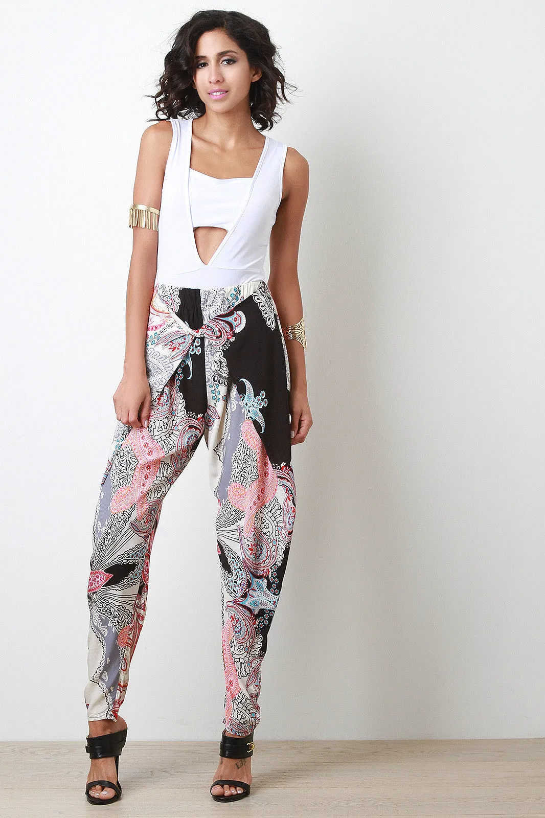 Paisley Drape Twist Tapered Pants