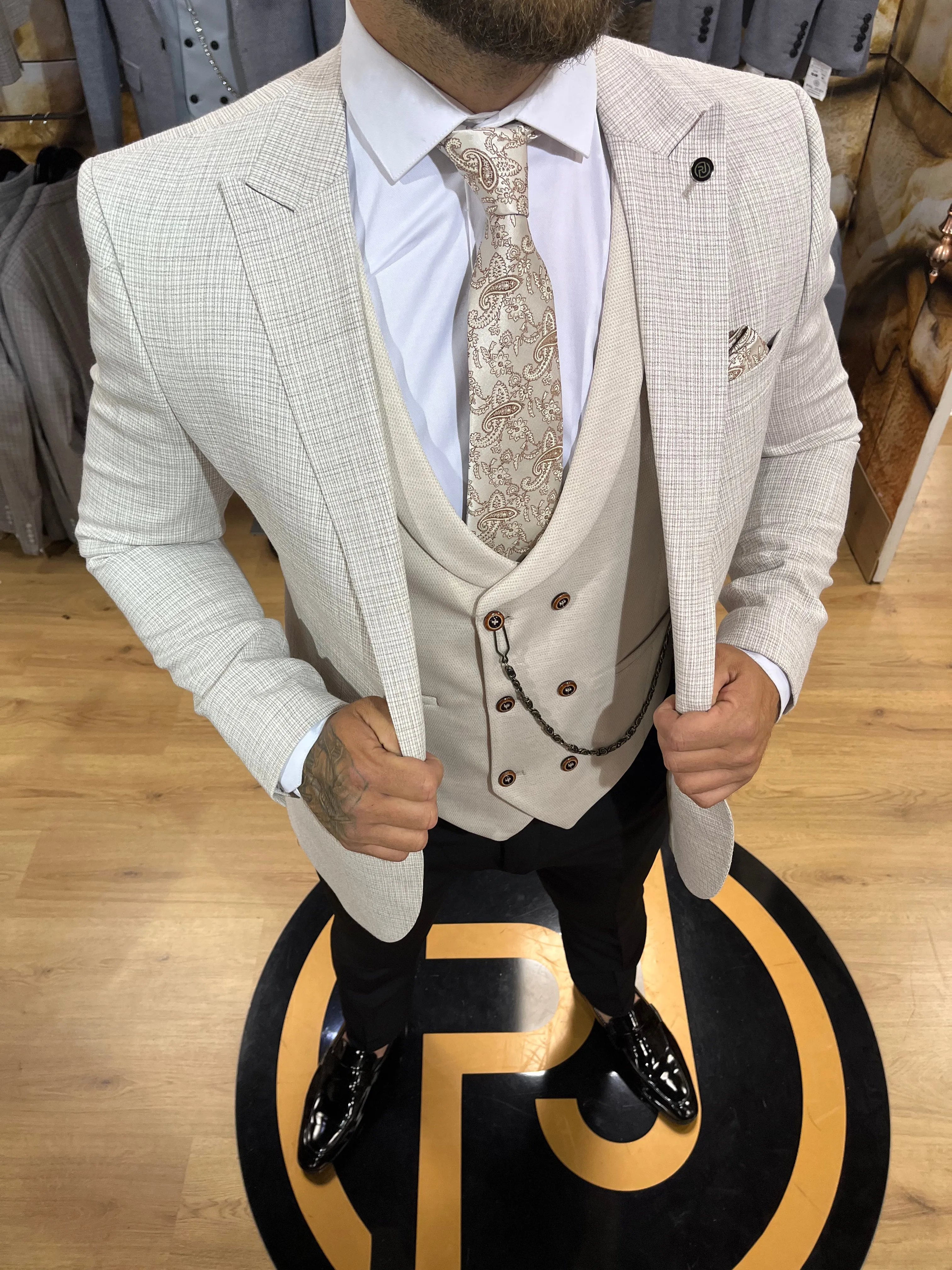 Pavarotti - Stone/Cream 3 Piece Suit