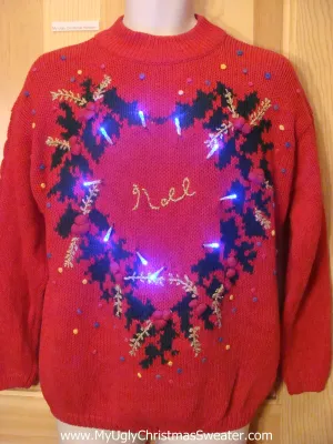 Red Pullover Tacky Light Up Christmas Sweater NOEL