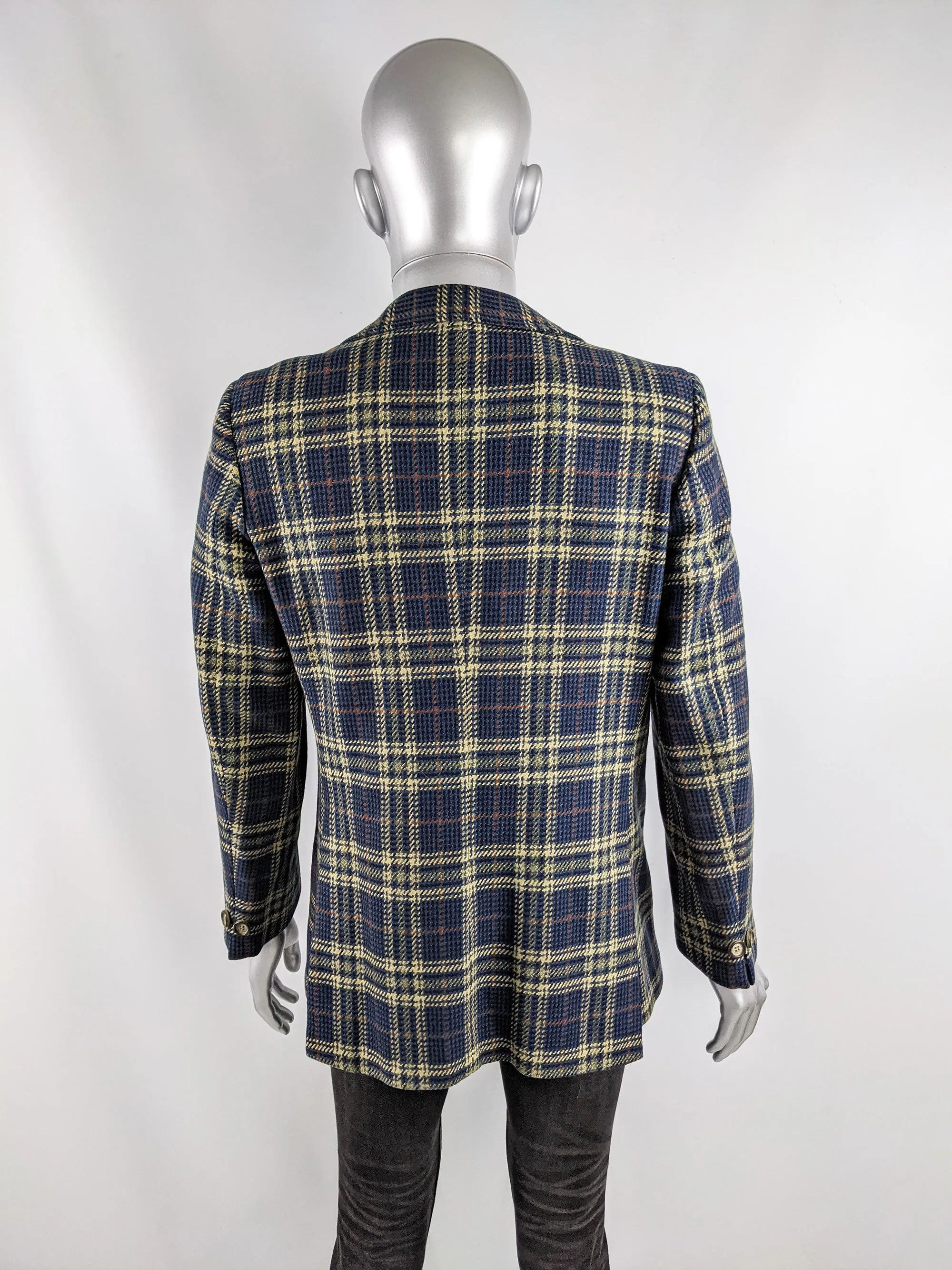 Simon of London Vintage Mens Blue Pure Wool Checked Jacket, 1970s