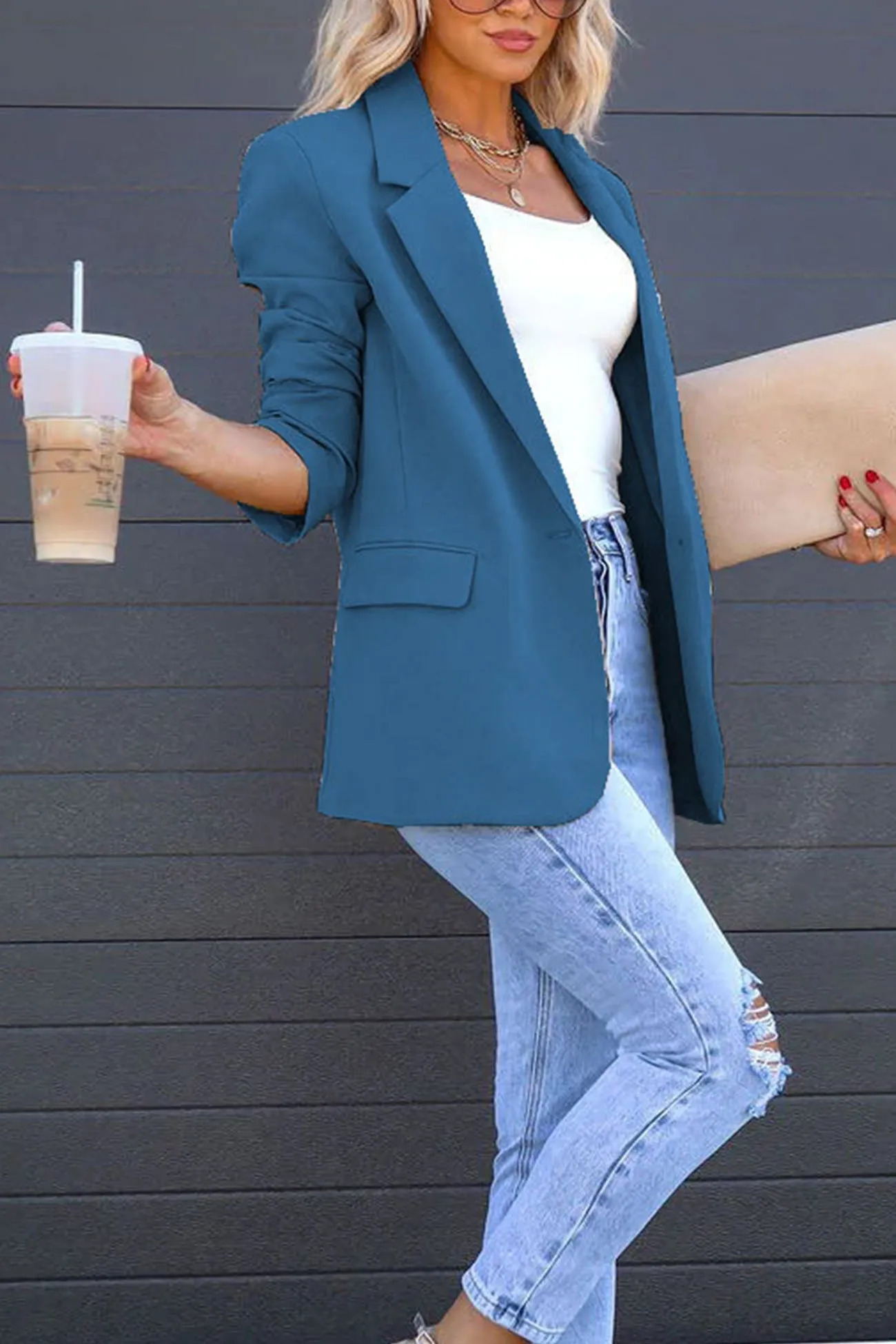 Solid Back Slit Mid-length Blazer