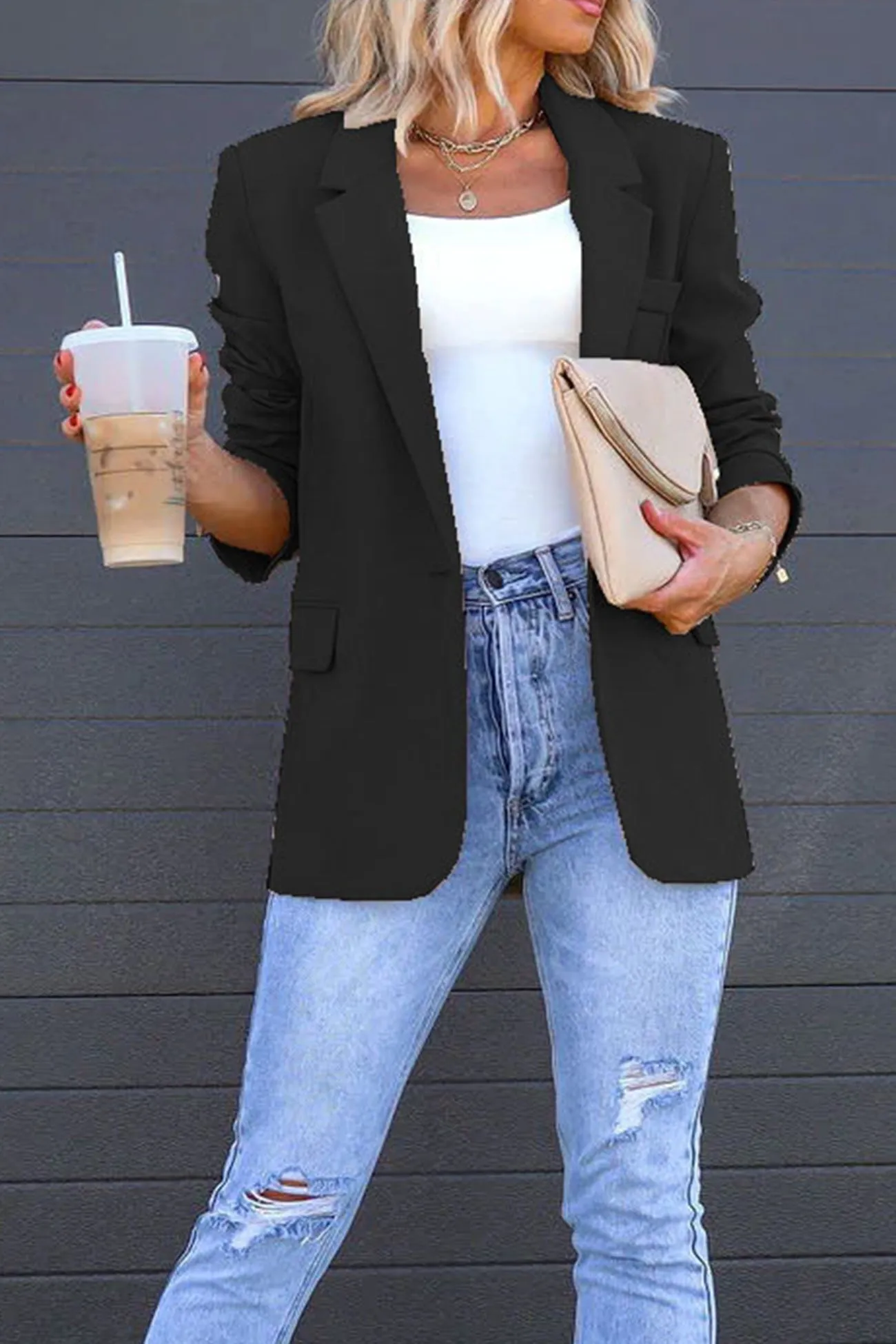 Solid Back Slit Mid-length Blazer