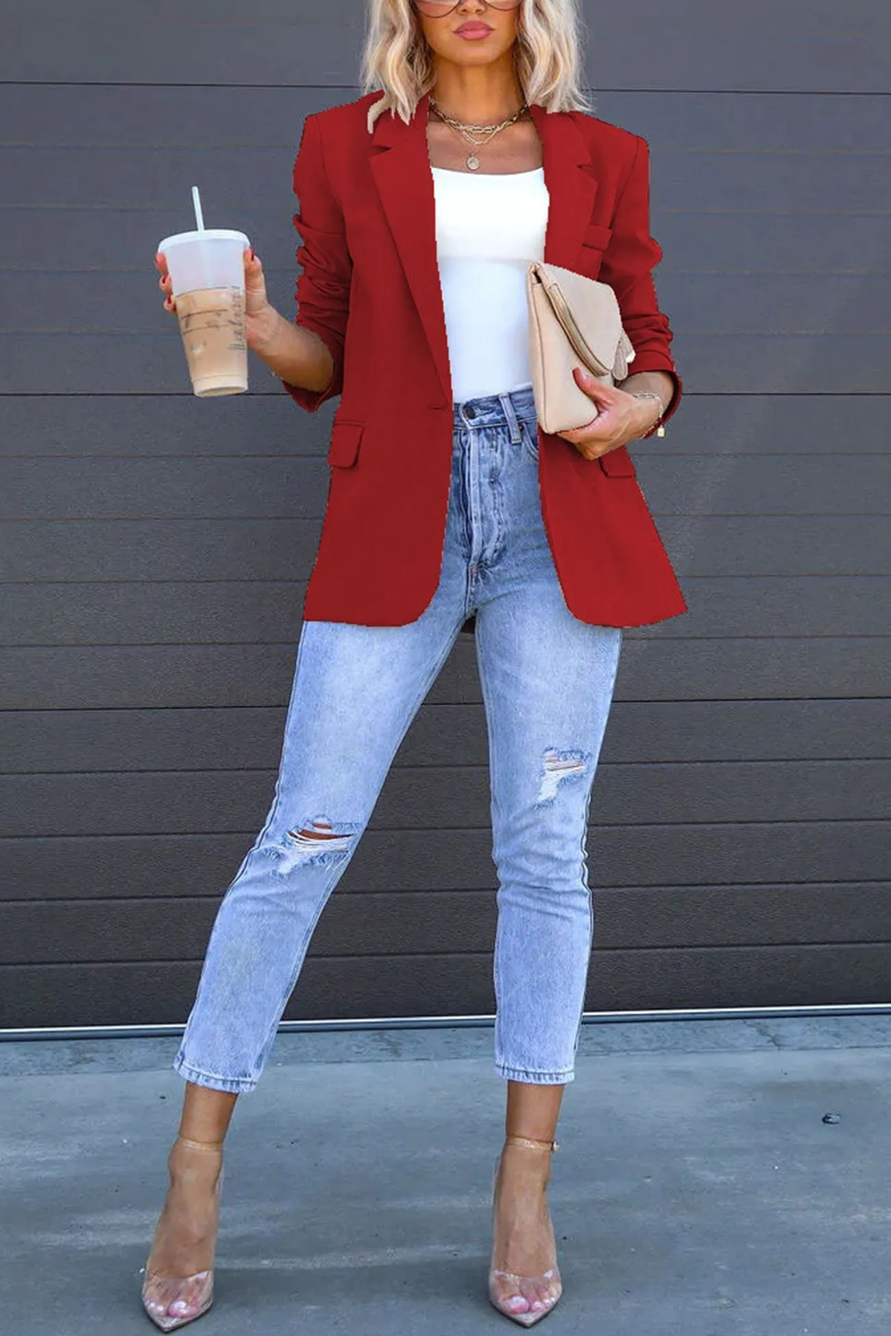 Solid Back Slit Mid-length Blazer