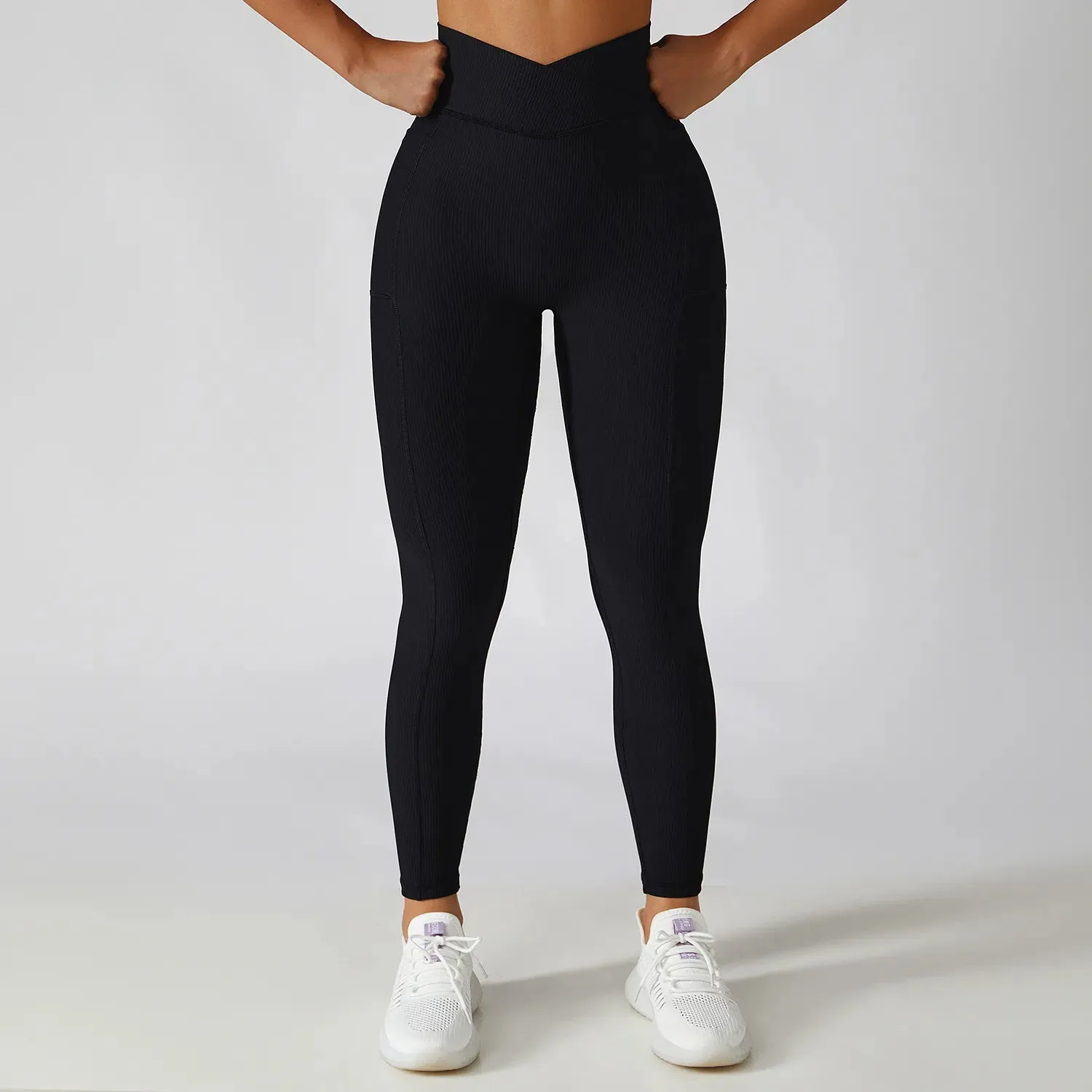 Solid Color Ribbed Yoga Leggings